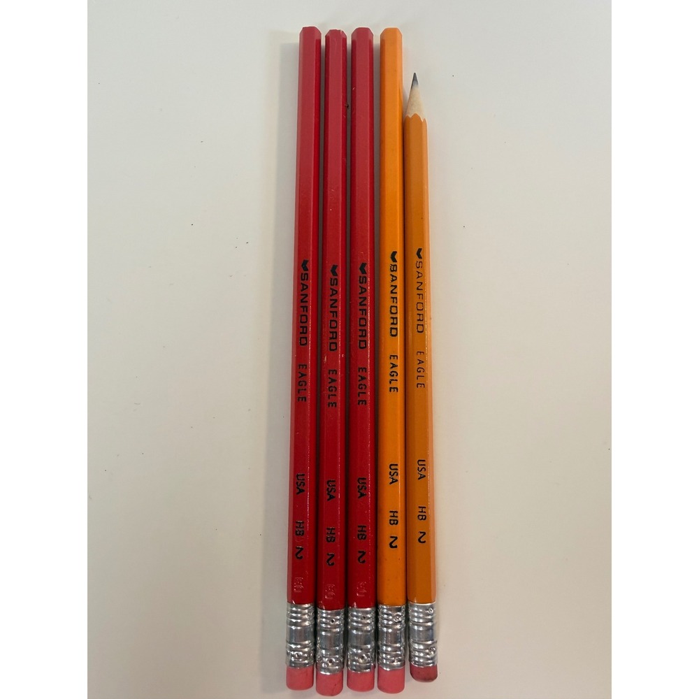 Vintage Sanford Eagle HB 2 Pencils USA Made Red Orange Wood Set of 5